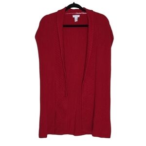 Chicos Longline Sweater Vest Size 2 L 12 Ribbed Knit Open Front Cotton Cashmere